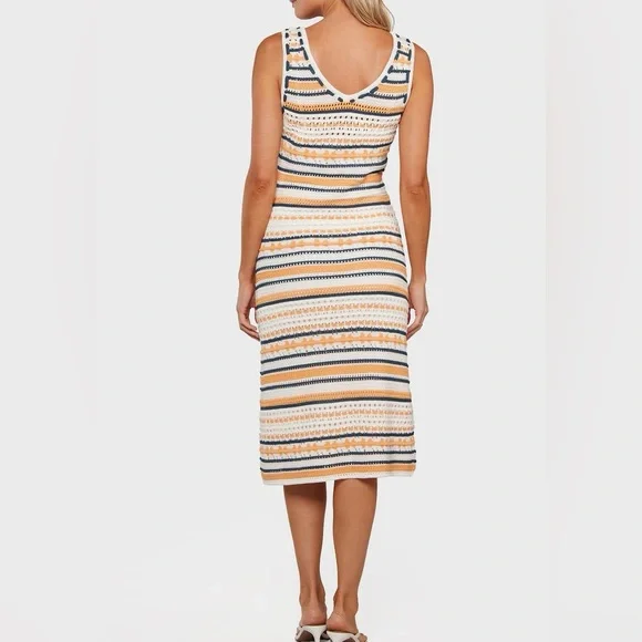 NWT • Joie • Giselle Sleeveless Striped Crochet Midi Dress • Size XL • 💙🧡🤍 • - Picture 5 of 9